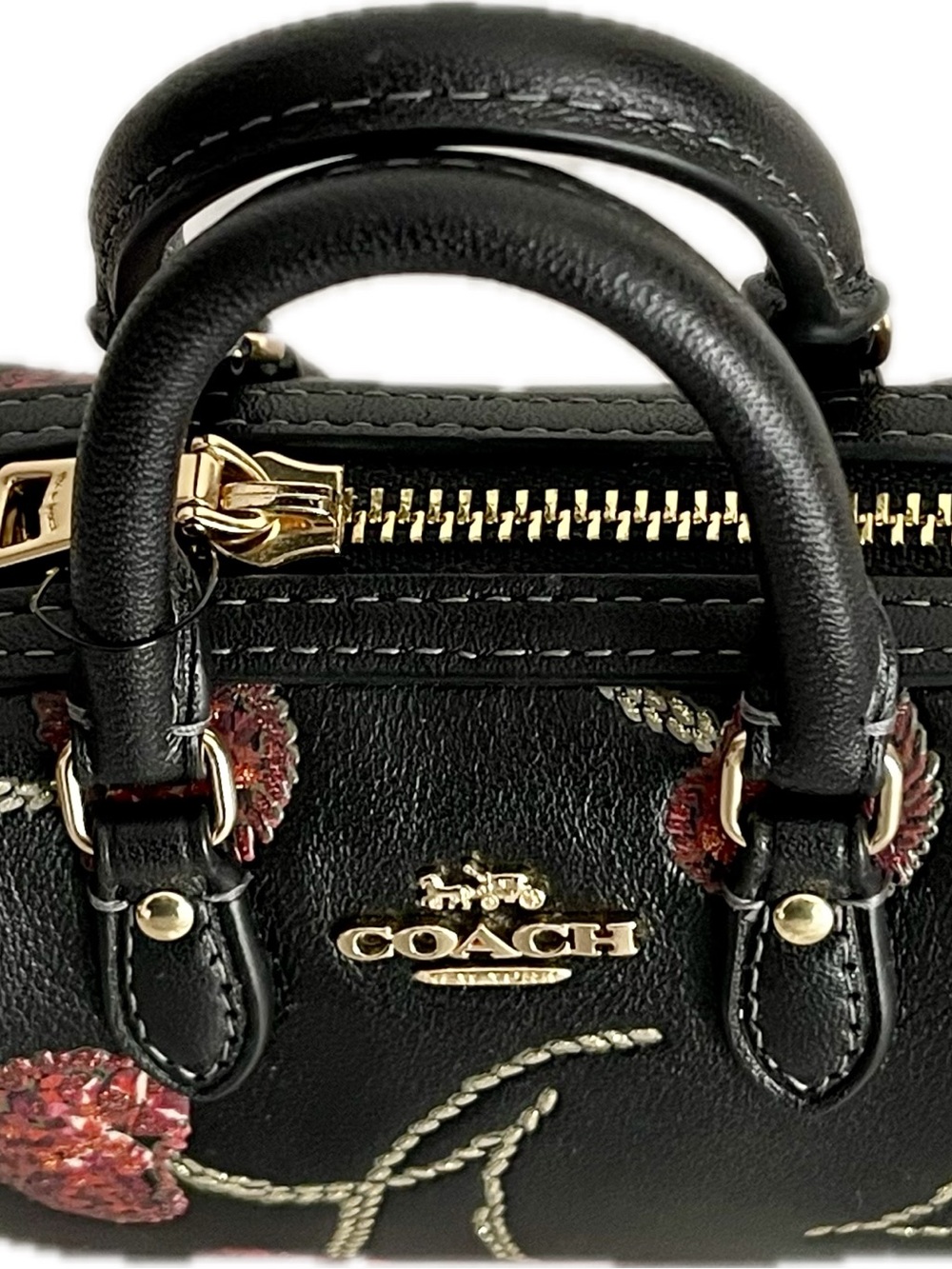 Coach Mini Rowan Leather Bag Charm w/ Glitter Cherry Print - Picture 6 of 9
